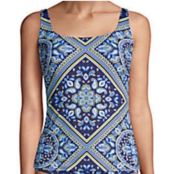 Lands' End Navy Paisley Swim Tankini Top Size 18 - Picture 2 of 7